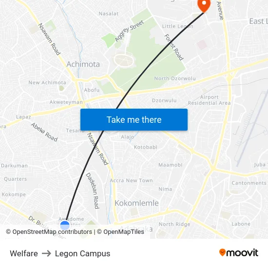 Welfare to Legon Campus map