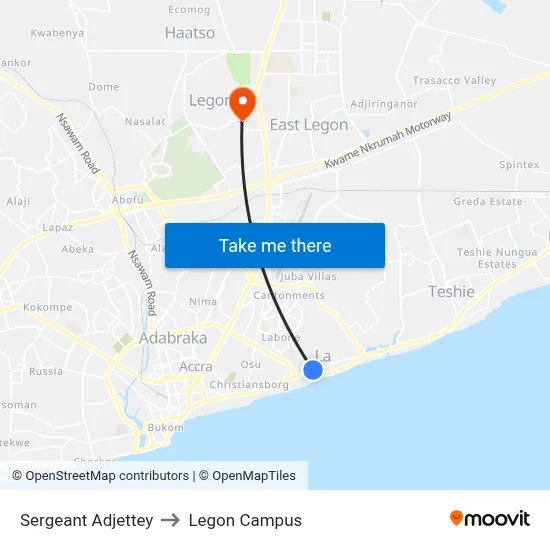 Sergeant Adjettey to Legon Campus map
