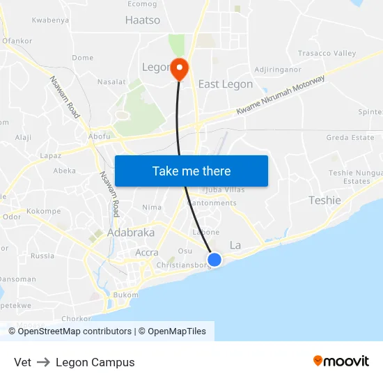 Vet to Legon Campus map
