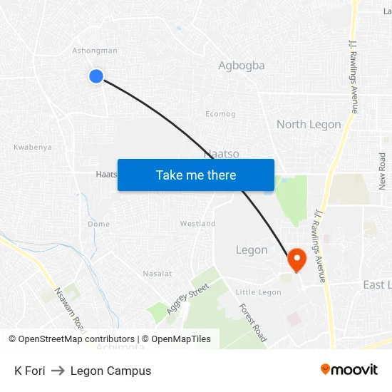 K Fori to Legon Campus map