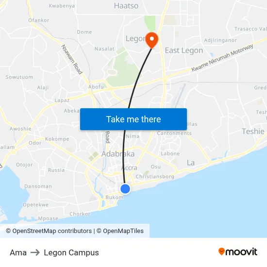 Ama to Legon Campus map
