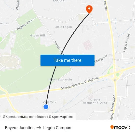 Bayere Junction to Legon Campus map