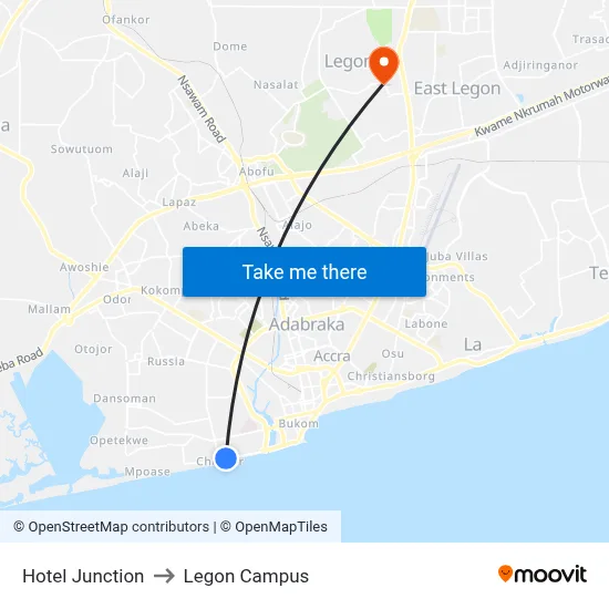 Hotel Junction to Legon Campus map
