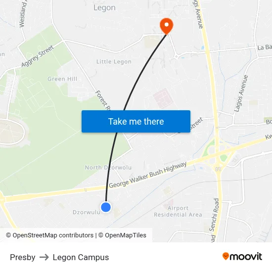 Presby to Legon Campus map