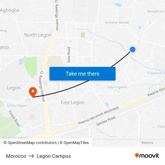 Morocco to Legon Campus map