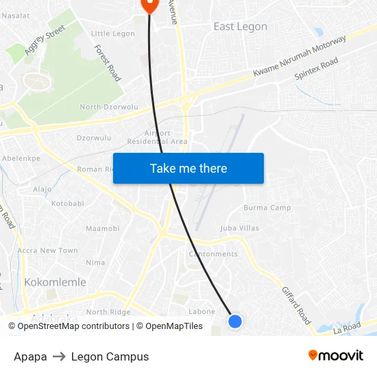 Apapa to Legon Campus map