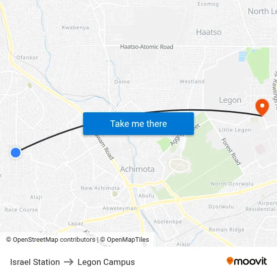 Israel Station to Legon Campus map