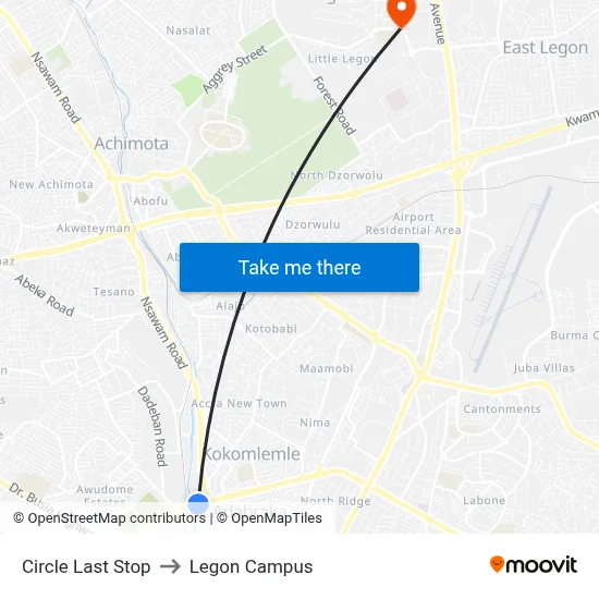 Circle Last Stop to Legon Campus map