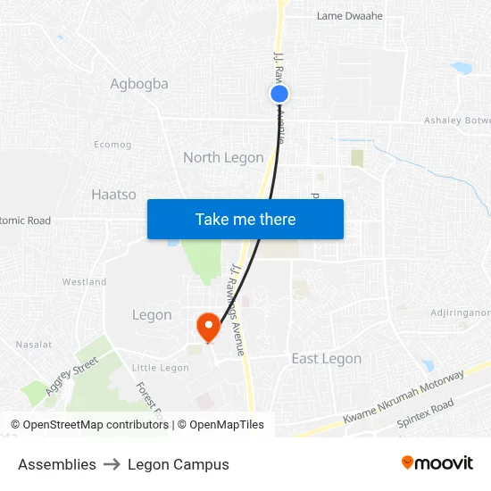 Assemblies to Legon Campus map