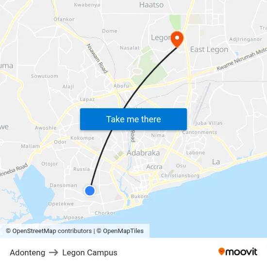 Adonteng to Legon Campus map