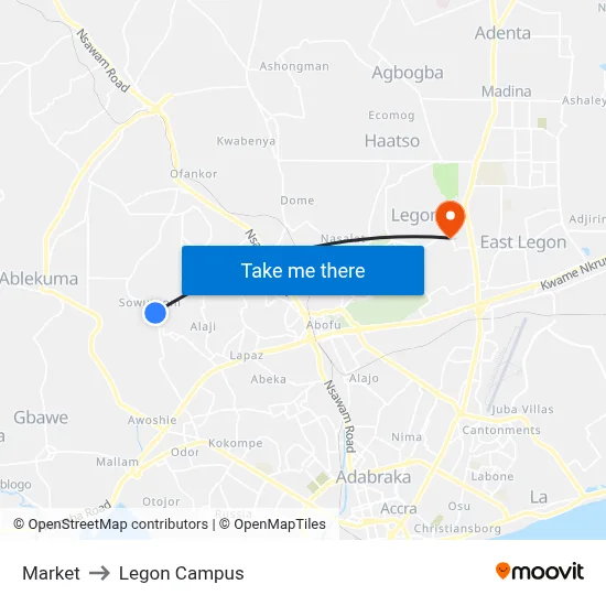 Market to Legon Campus map