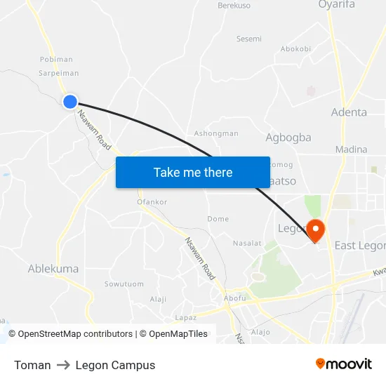 Toman to Legon Campus map