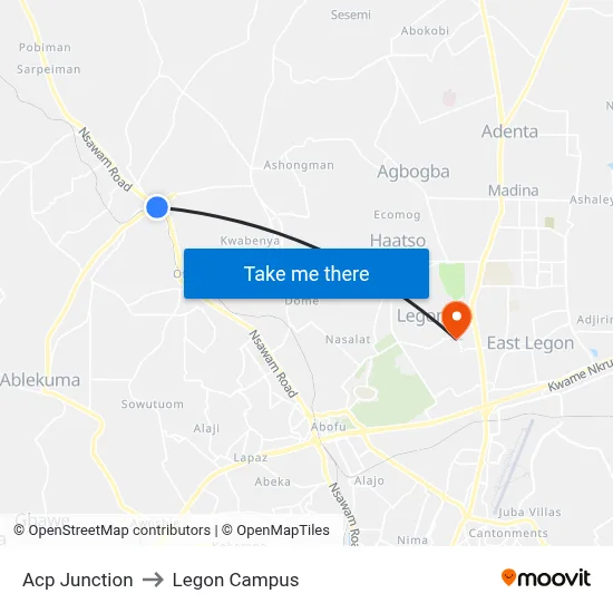 Acp Junction to Legon Campus map