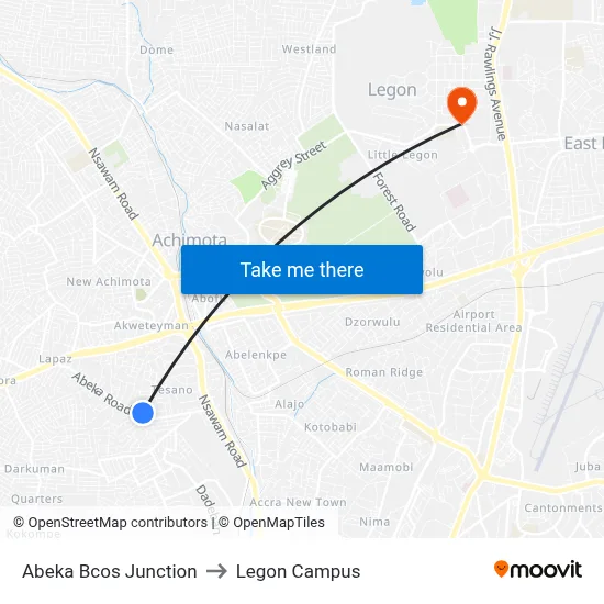 Abeka Bcos Junction to Legon Campus map