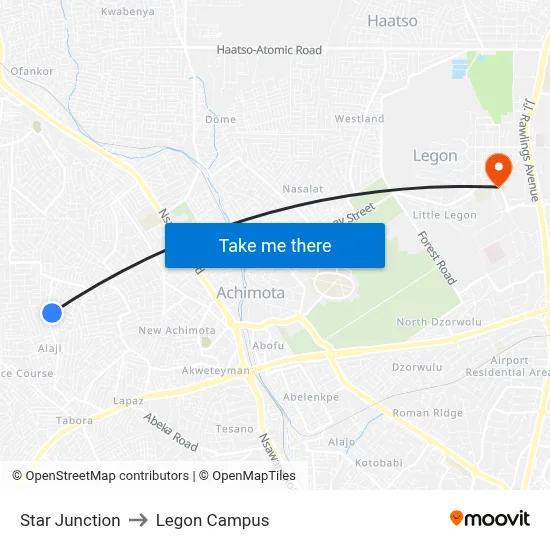 Star Junction to Legon Campus map