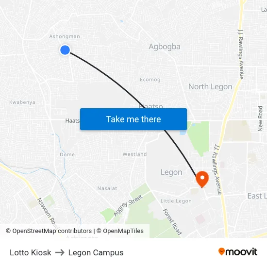 Lotto Kiosk to Legon Campus map