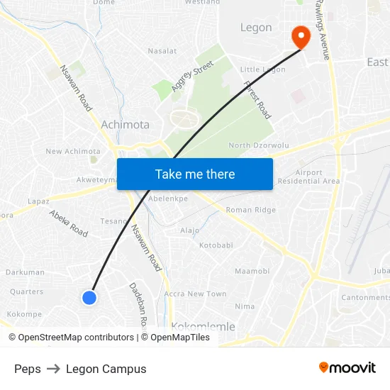 Peps to Legon Campus map