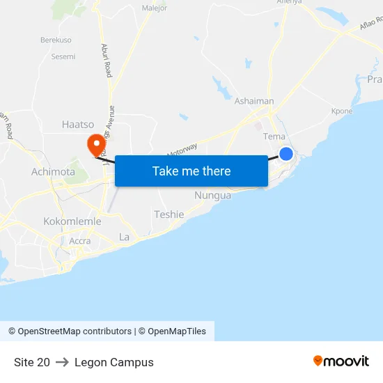 Site 20 to Legon Campus map