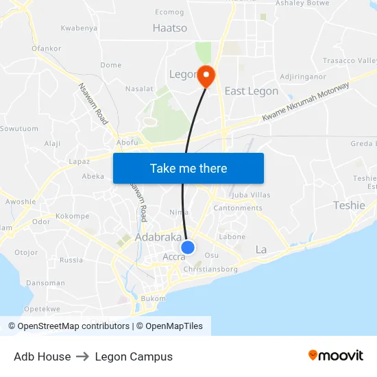 Adb House to Legon Campus map
