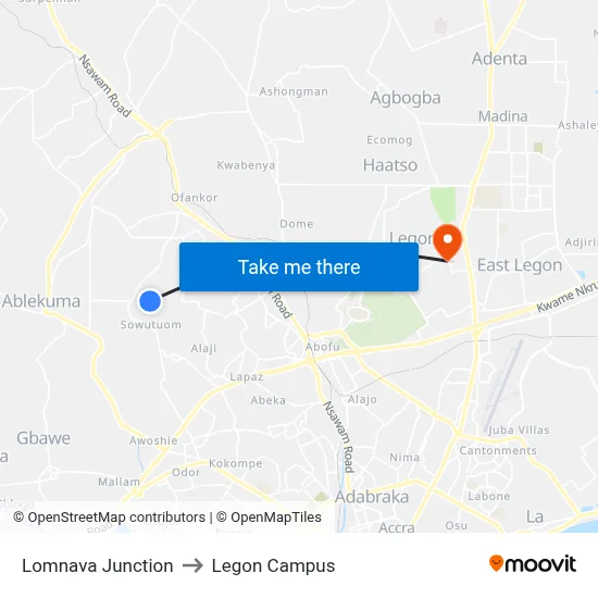 Lomnava Junction to Legon Campus map