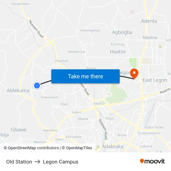 Old Station to Legon Campus map