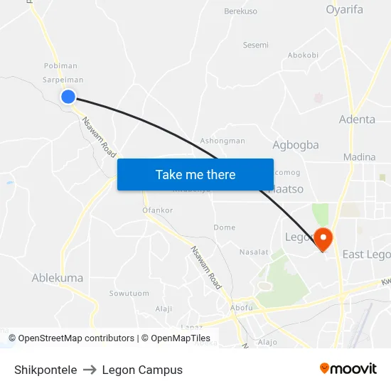 Shikpontele to Legon Campus map
