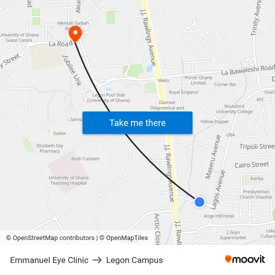 Emmanuel Eye Clinic to Legon Campus map