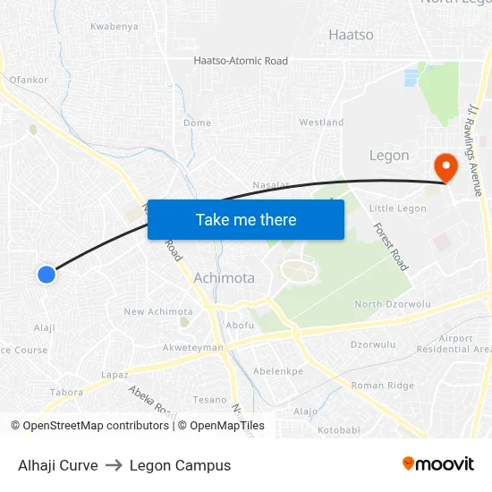 Alhaji Curve to Legon Campus map