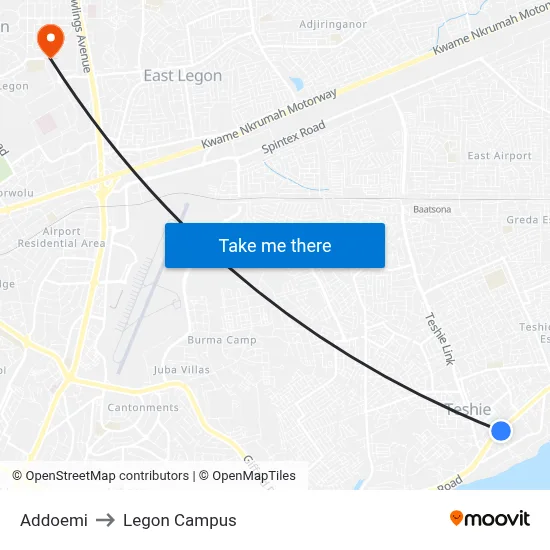 Addoemi to Legon Campus map