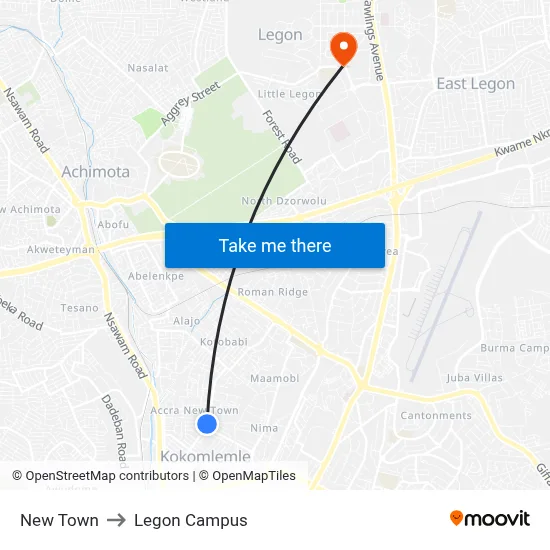 New Town to Legon Campus map