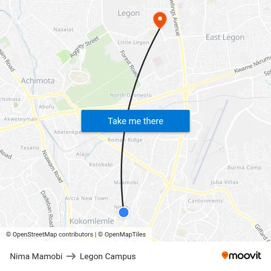 Nima Mamobi to Legon Campus map