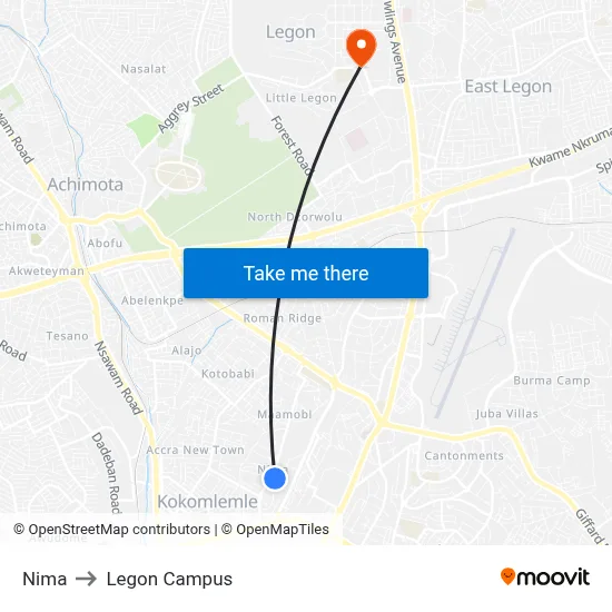 Nima to Legon Campus map