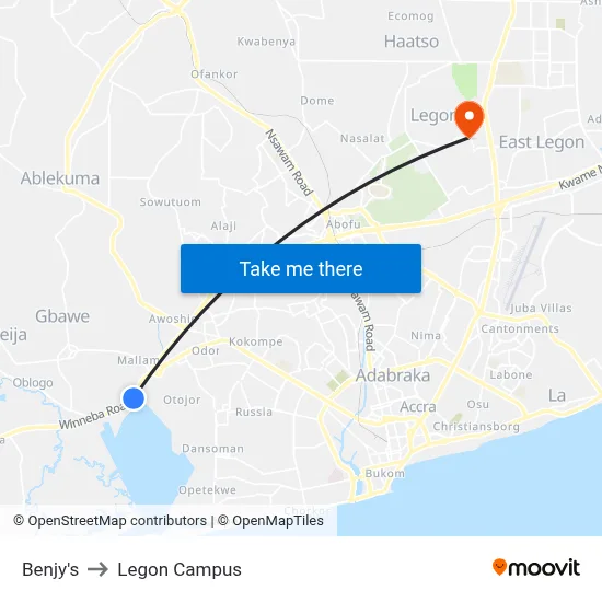 Benjy's to Legon Campus map