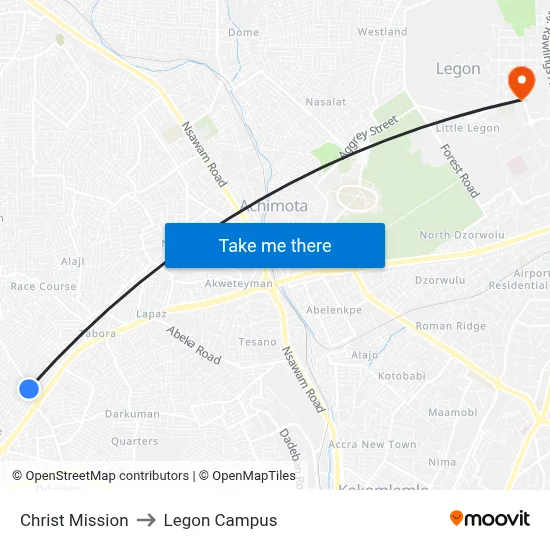 Christ Mission to Legon Campus map