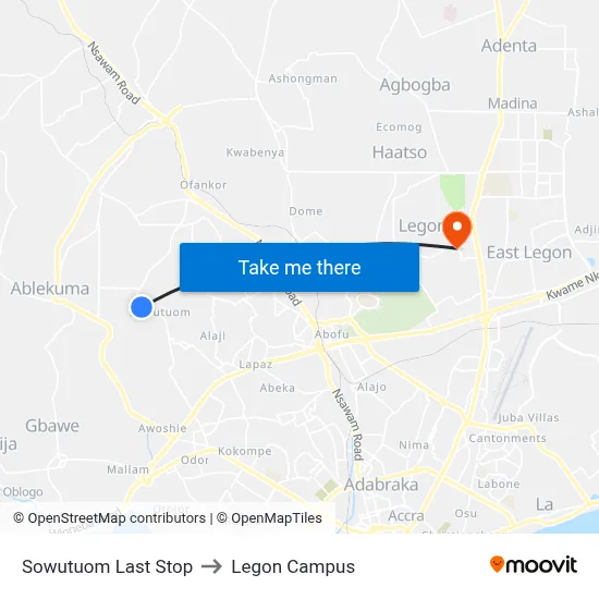 Sowutuom Last Stop to Legon Campus map
