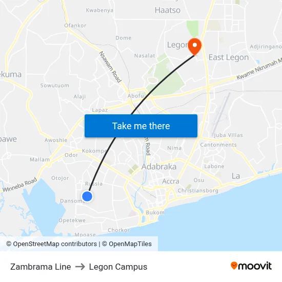 Zambrama Line to Legon Campus map