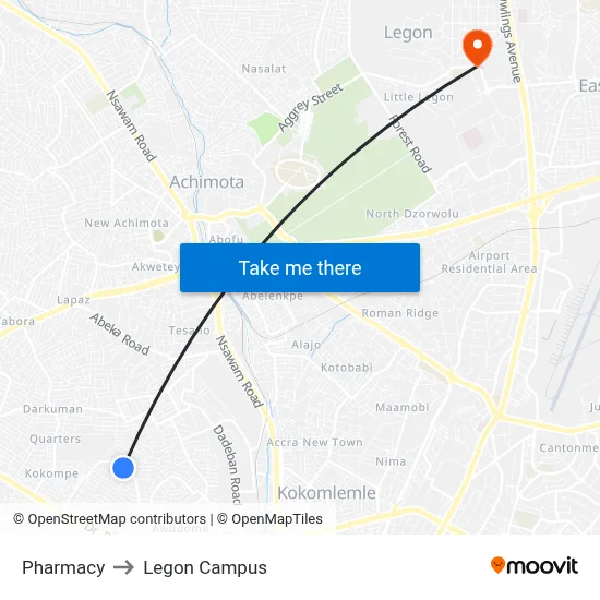 Pharmacy to Legon Campus map