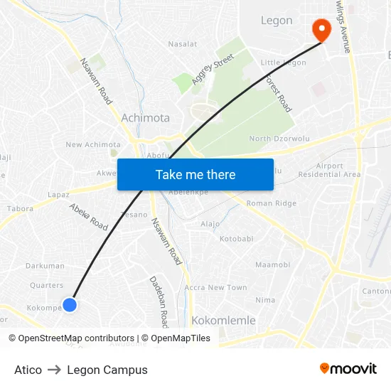 Atico to Legon Campus map