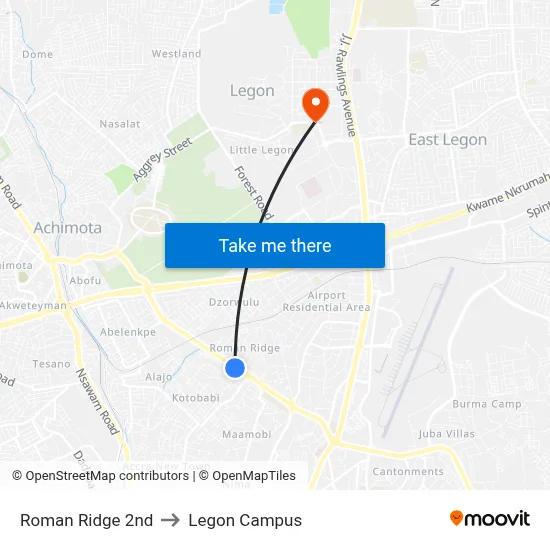 Roman Ridge 2nd to Legon Campus map