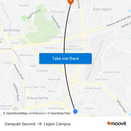 Danquah Second to Legon Campus map