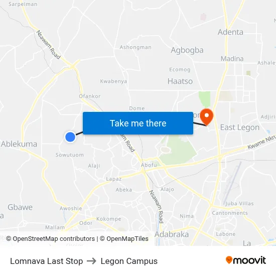 Lomnava Last Stop to Legon Campus map