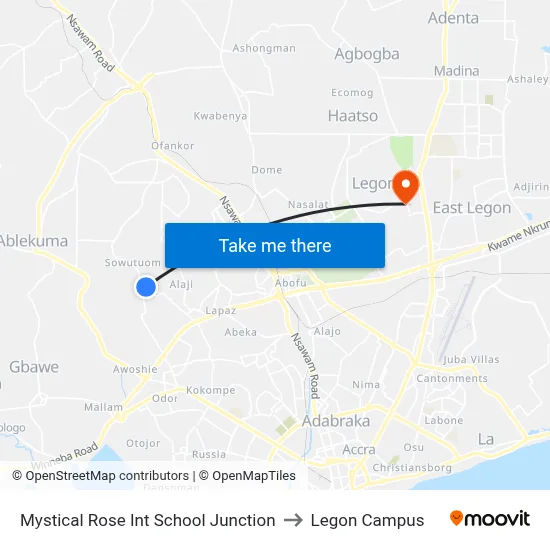 Mystical Rose Int School Junction to Legon Campus map