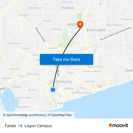 Fatale to Legon Campus map