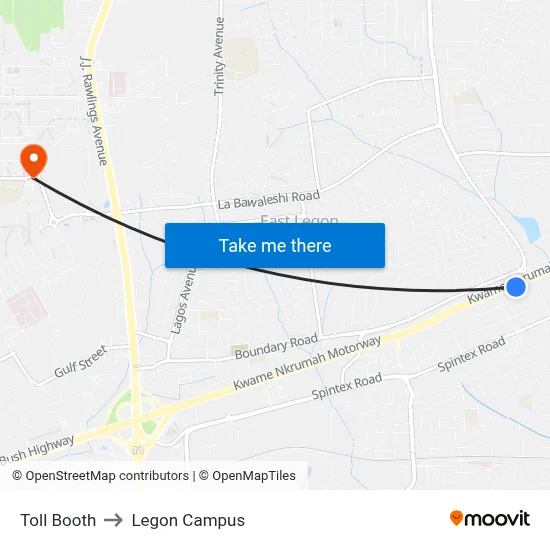 Toll Booth to Legon Campus map