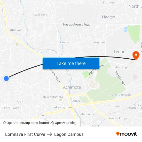 Lomnava First Curve to Legon Campus map