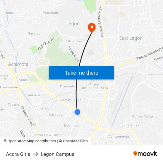 Accra Girls to Legon Campus map