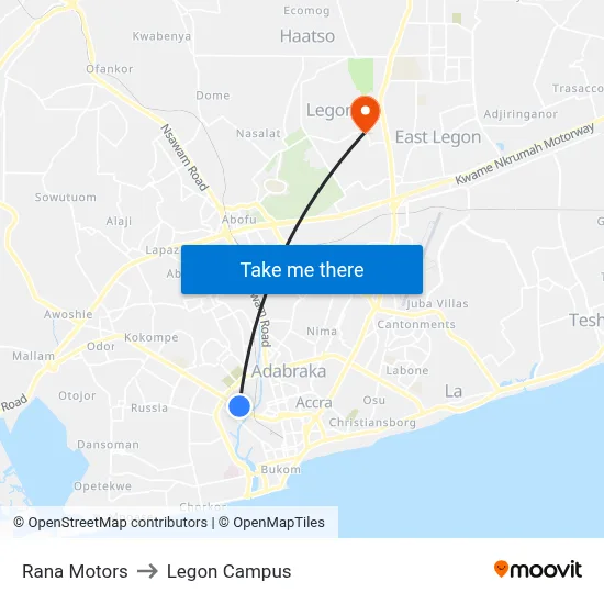 Rana Motors to Legon Campus map