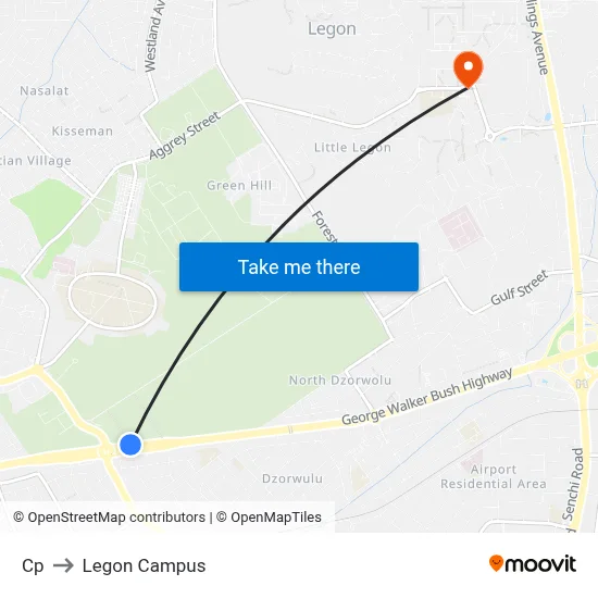 Cp to Legon Campus map