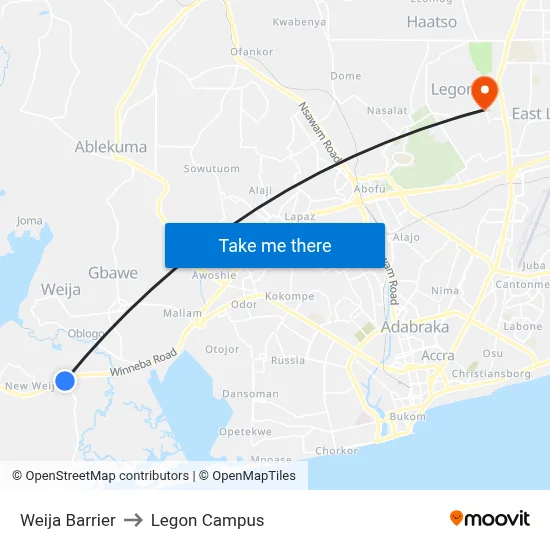 Weija Barrier to Legon Campus map