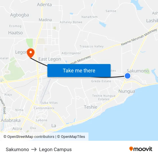Sakumono to Legon Campus map